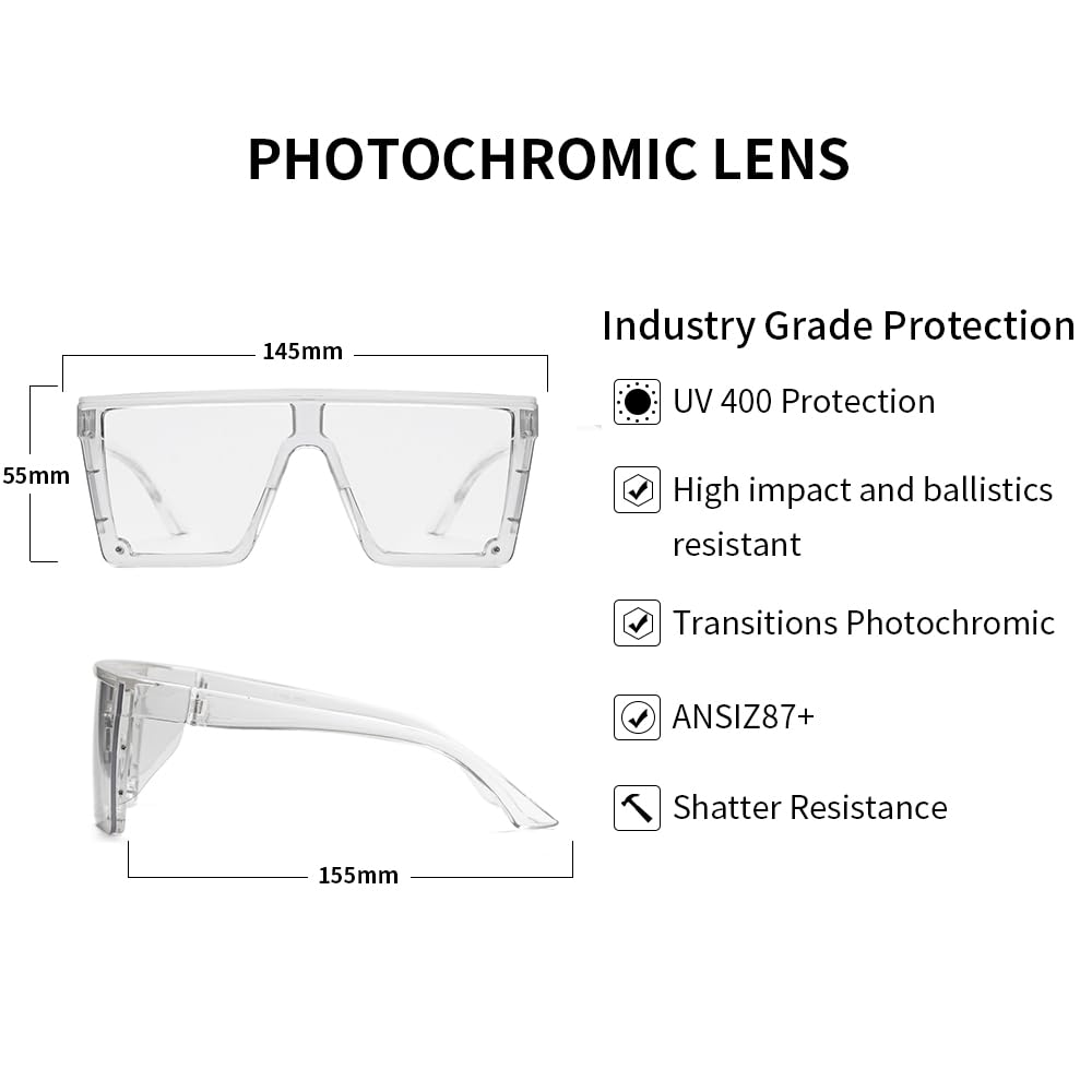 AnsiZ87 - Gafas de sol de seguridad de diseño para hombres y mujeres, grandes, planas, cuadradas, modernas, con espejo lateral