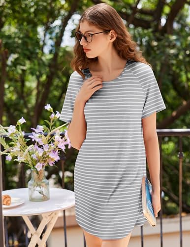 Image of Ekouaer Nightgowns for Women 3 Pack Sleep Shirts Short Sleeve Nightshirt Pullover Nightdress Soft Sleepwear