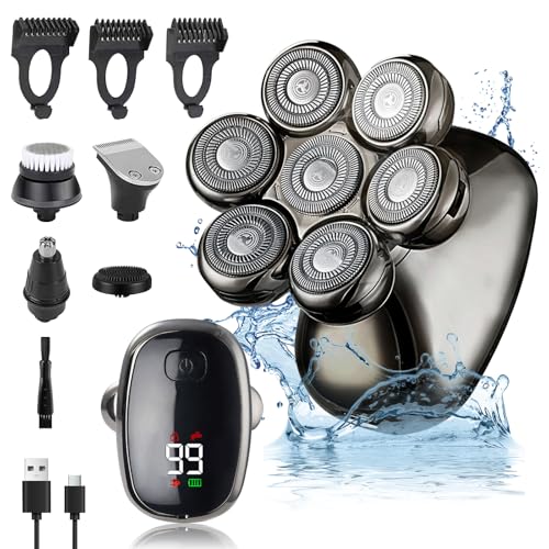 BelonLink 5 en 1 Afeitadora Cabeza Hombre, 7D Afeitadora Eléctrica Hombre Recargable USB, Maquina de Afeitar Impermeable, Maquinilla Afeitar Cabeza en Seco y Húmedo, Recortadora Barba con Pantalla LED