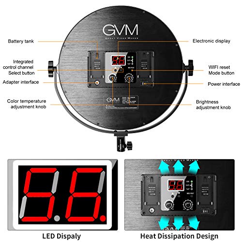 Image of GVM Key Light, 14 inch LED Video Light with APP Control, Bi-Color Round Lighting, Ultra Thin 60W 3200-5600K Dimmable LED Soft Light with Table Stand for Gaming Studio YouTube Wedding Live Streaming