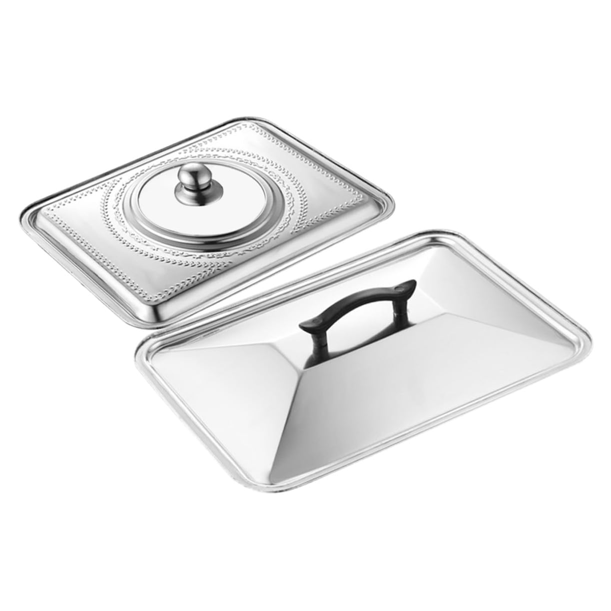 2 pièces Couvercle de Plat Inox Rectangulaire Couvercles de Casseroles Visibles Résistants Ustensiles de Cuisine Professionnels pour Restaurant Facile à Nettoyer