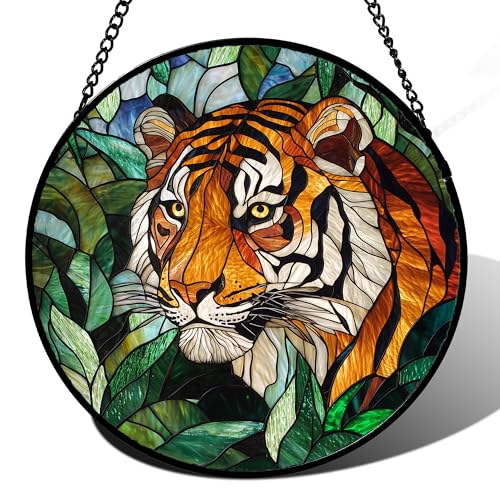 Stained Glass Window Hanging Tiger Suncatcher Gifts for Women 6.3"
