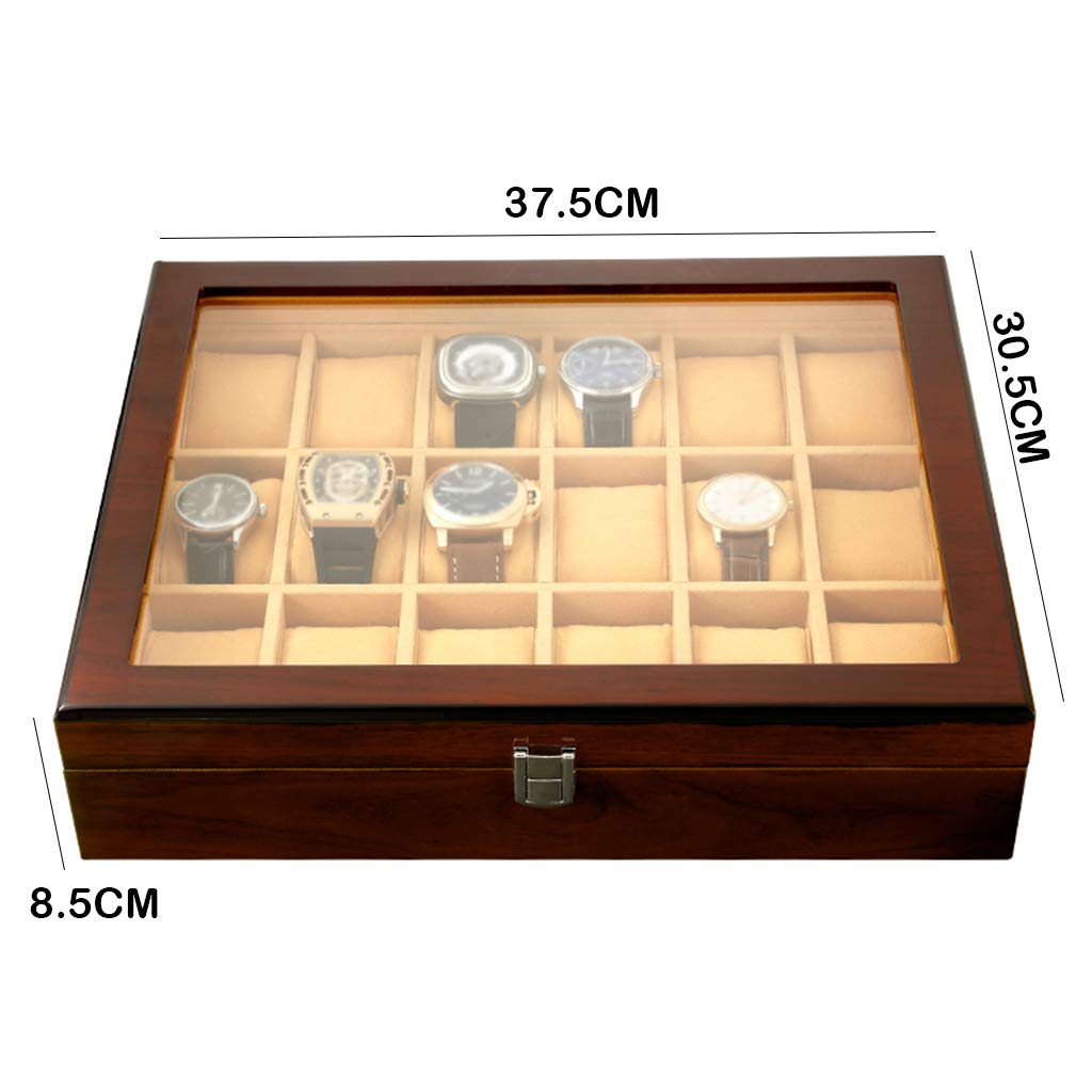 Caja Grande para Relojes de Hombre: 18 Compartimentos, Organizador de exhibición de Relojes de Madera de Lujo con Tapa de Cristal y Cierre metálico.