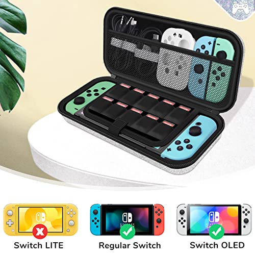Image of Homicozy Glitter Carrying Compatible with Nintendo Switch OLED & Switch Console, Silver Protective Hard Travel Shell Pouch for Nintendo Switch Console /Accessories, Gaming Case for Girls