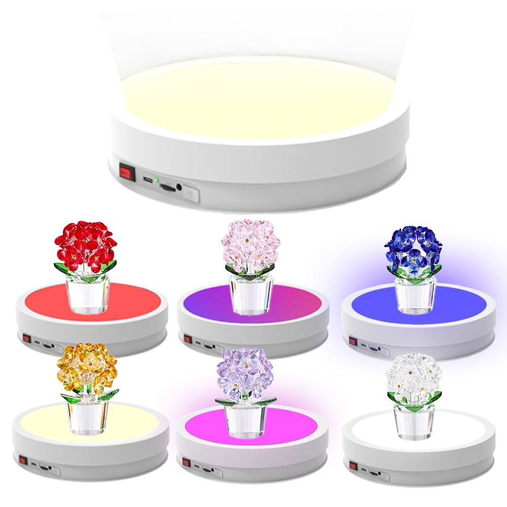 JAYEGT Base de luz LED antideslizante giratoria, carga de 66 libras, inalámbrico, tocadiscos de fotografía de 360 grados para obras de arte esféricas de cristal de vidrio, ferias de productos, joyas,