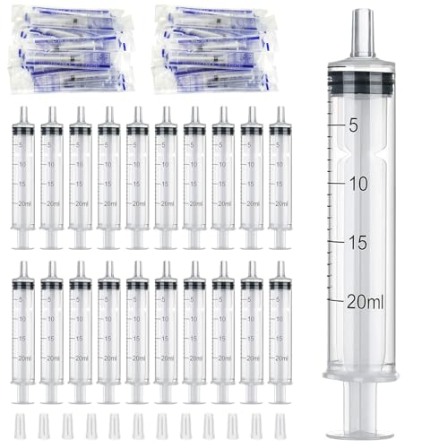 20 Stück Spritze 20ml Einzeln Verpackte Einwegspritzen Steril Syringe mit Mütze Spritzen ohne Nadel für Tierfütterung Feine Dosierungen Handwerk und Wissenschaftlich Labore