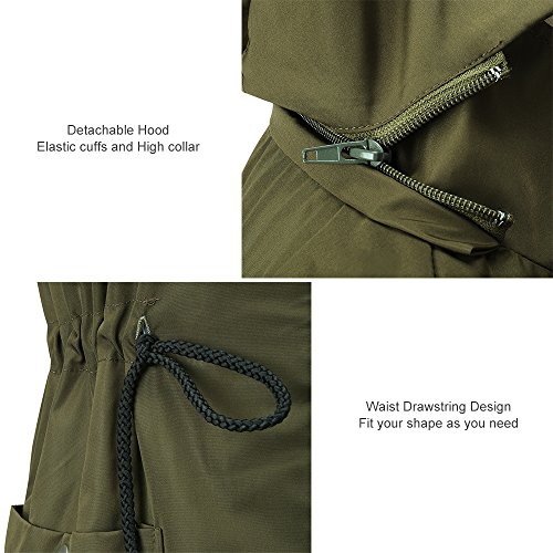 FISOUL Raincoats Waterproof Lightweight Rain Jacket Active Outdoor Hooded Women's Trench Coats Army Green