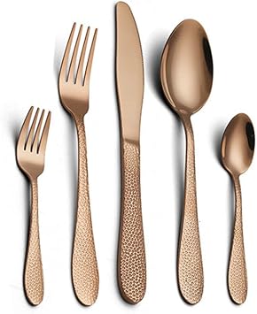 30 Piece Matte Gold Silverware Set for 6 ,Unique Stainless Steel Unique Flatware Cutlery Set, Modern Design Kitchen Utensils Tableware Set for Home Restaurant, Mirror Finish, Dishwasher Safe