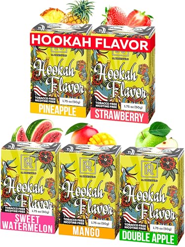 Pleasure Flavor Hookah Flavors Set - 5 x 1.76 oz Non Tobacco Hooka Flavor for your Bowl (Sweet Watermelon - Double apple - Mango - Pineapple - Strawberry) Hookah Bundle Pack of 5 - Try these Tobacco Free Shisha