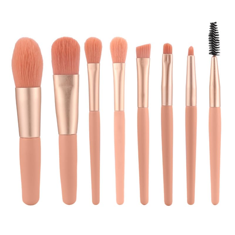 Makeup Brushes Set Pink - 8pcs Wooden Handle Travel Cosmetic Brush Kit, Fits for Foundation Face Powder Eyeshadow Concealer