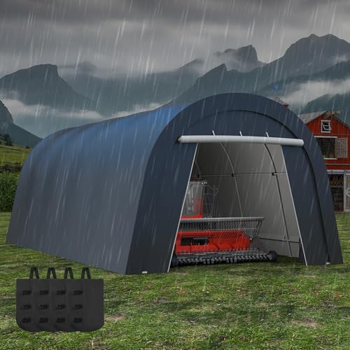 FansaFurn Domed Carport with 4 Cloth Bags, Portable Garage with 2 Roll-up Doors, Heavy Duty Car Canopy Party Tent, All-Season Storage Shelter Shed for Boat, Truck, or Garden Tools, 12\' x 25\'