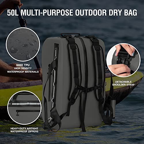 50L-Waterproof-Dry-Duffle-Bag-Dry-Backpack-840D-TPU-Heavy-Duty-Dry-BagRubber-Airtight-Zipper-for-KayakingBoatingMotorcyclingCampingRaftingSurfing-SwimmingFishingBeach-VacationGrey