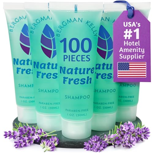BERGMAN KELLY - Travel Size Hotel Shampoo - 1 fl oz, 100 PK, Nature Fresh - Delight Your Guests with Revitalizing & Refreshing Hair Cleanser for Guest Hospitality - Mini & Small Size Shampoo Bulk