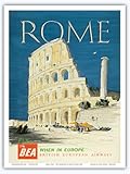 Rome Italy - The Colosseum Flavian Amphitheatre - BEA (British European Airways) - Vintage Airline Travel Poster by Hugh Casson 1955 - Master Art Print (Unframed) 9in x 12in