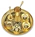 BENGALEN Brass Pooja thali Set 8 Inch with Pital Plate Glass Spoon Ghanti Bowl Agarbatti Stand Kuber Diya Puja Thali for Diwali Home Mandir Office Wedding Return Gift Items
