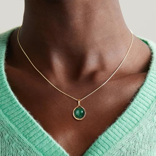 AIBAO 925 Sterling Silver Genuine Turquoise/Malachite Gemstone Pendant Necklaces for Women 14K Gold plated Healing Crystal Teardrop Necklace3