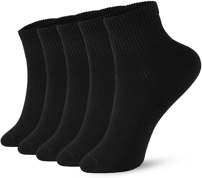 FGZWomens Socks Thin Ankle Socks Soft Cotton Lightweight Breathable 5 Pair,Size9-11,Black