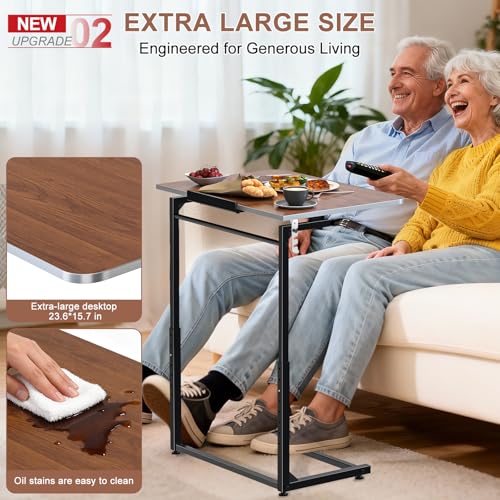 Image of Tv Tray Table,Extra Large Dinner Food Tray Table,Couch & Bed Eating Desk,Heavy Duty Folding Laptop Side Table with 8Height&90 Tilt Adjustable,C-Shaped End Table with Phone /Tablet Slot Walnut
