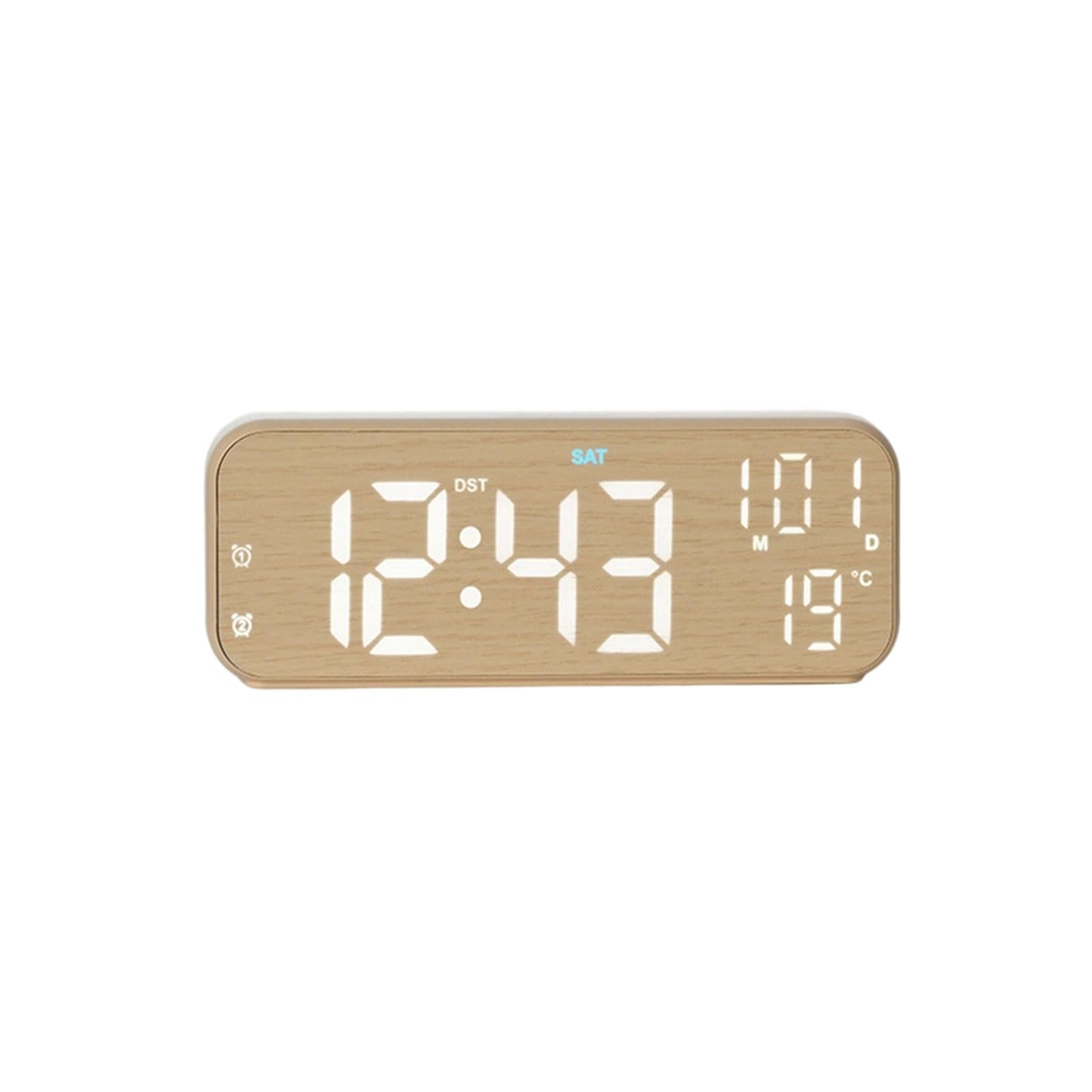 NMFLAB Stylish Wooden Grains Electronic Clock with Adjustable Brightness Quiet Operations Temperature Display Ambients Lighting Quiet Alarm Clock