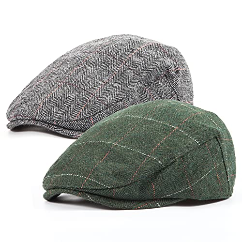 Image of 2-Pack Adjustable Newsboy Hats for Men Flat Cap Irish Wool Blend Tweed