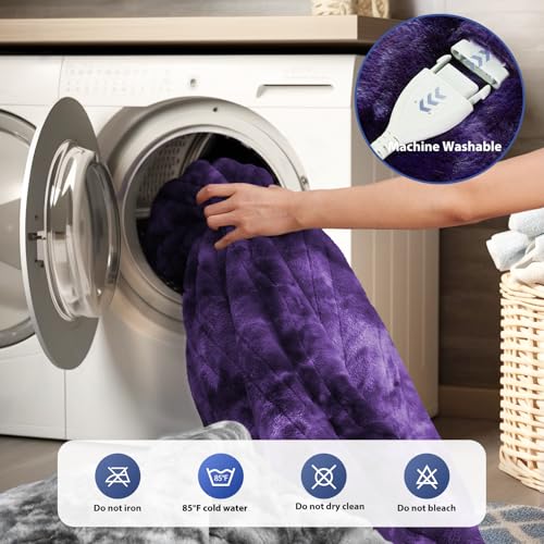 Image of MAXEVE Electric Heated Throw Rabbit Faux Fur Blanket with 8 Heating Levels & 8H Auto Off, Fast Heating Warm Cozy Sherpa Washable Electric Blanket with Over-Heat Protection, ETL Certification, Purple