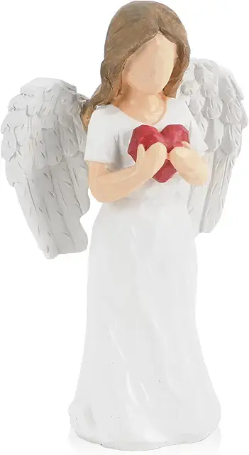 Schutzengel-Statue aus Harz: Handbemalte Engel-Figur mit Herz für Home Decor