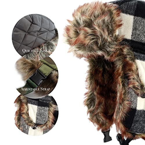Image of Faux Fur Safety Reflective Aviator Trapper Hat Snow Ski Trooper Winter Cap
