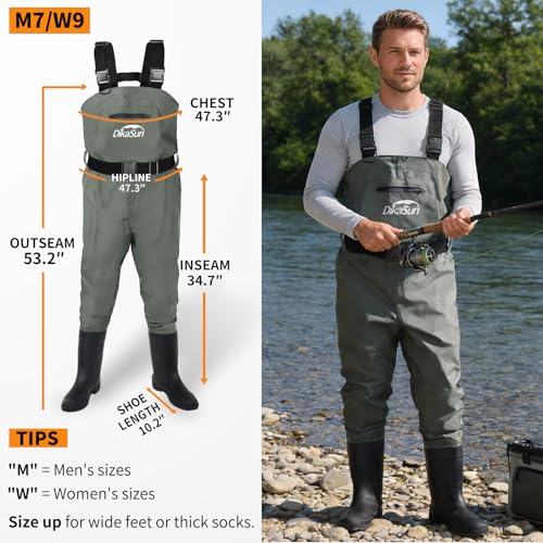 DikaSun Fishing Waders for Men & Women, Waterproof 2-Ply Nylon/PVC Chest Wader with Boots for Outdoor Sizes 4-13 Bootfoot by DikaSun - Image 4