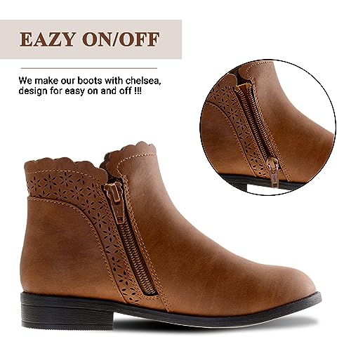 LseLom Girls Ankle Boots Kids Ankle Booties Bow Side Zipper Low Heel Outdoor Warm Shoes for Little Kids/Big Kids4