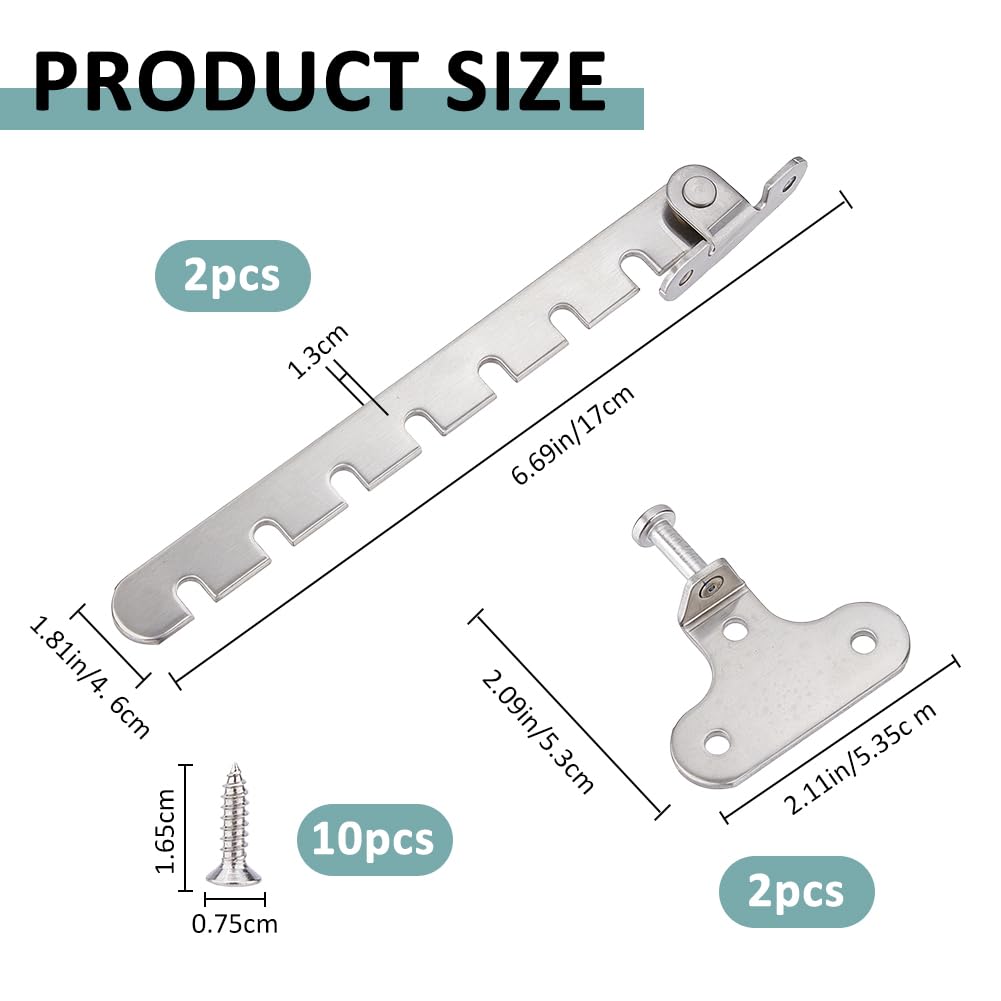 SUPERFINDINGS 2Pcs Window Restrictor Latch Stainless Steel Security Lock Window Latch 7 Slots Small Hole Limiter Adjustable Safety Locks for Various Doors and Inward Opening Windows - Image 2
