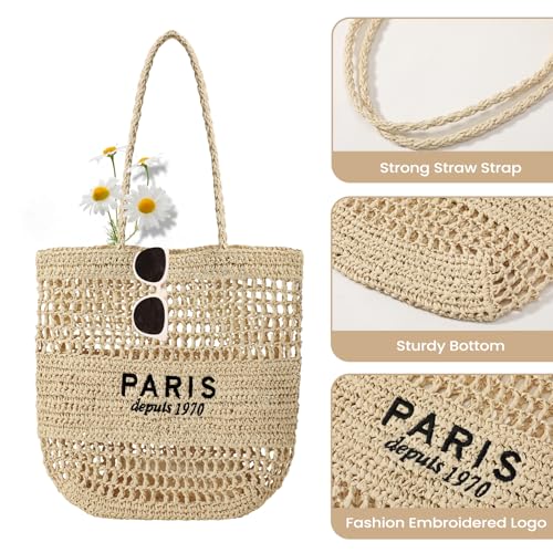 Image of Pleneal Beach Bags for Women - Women Beach Tote Bag, Summer Mesh Hollow Straw Tote Bag for Holiday Market
