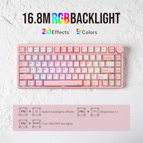 Image of KiiBoom Moonshadow V2 75% Wireless Aluminum Gaming Keyboard, QMK&VIA Programmable, BT5.0 /2.4GHz /USB-C, Hot-Swappable Creamy Mechanical Keyboard with FR4 Plate, Knob, 4000mAh Battery (Pink)