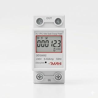 MAHI Single Phase Digital Tapping Energy Meter 240V, 5-60A, DIN Rail kWh Meter for Home, Shop, Office Electricity Monitoring (Single Phase)