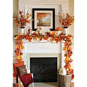 DearHouse 2 Pack Fall Garland Maple Leaf, 5.9Ft/Piece Hanging Vine Garland Artificial Autumn Foliage Garland Thanksgiving Decor for Home Wedding Fireplace Party Christmas (Orange) DearHouse 2 Pack Fall Garland Maple Leaf 59FtPiece Hanging Vine Garland Artificial Autumn Foliage Garland Thanksgiving Decor for Home Wedding Fireplace Party Christmas Orange
