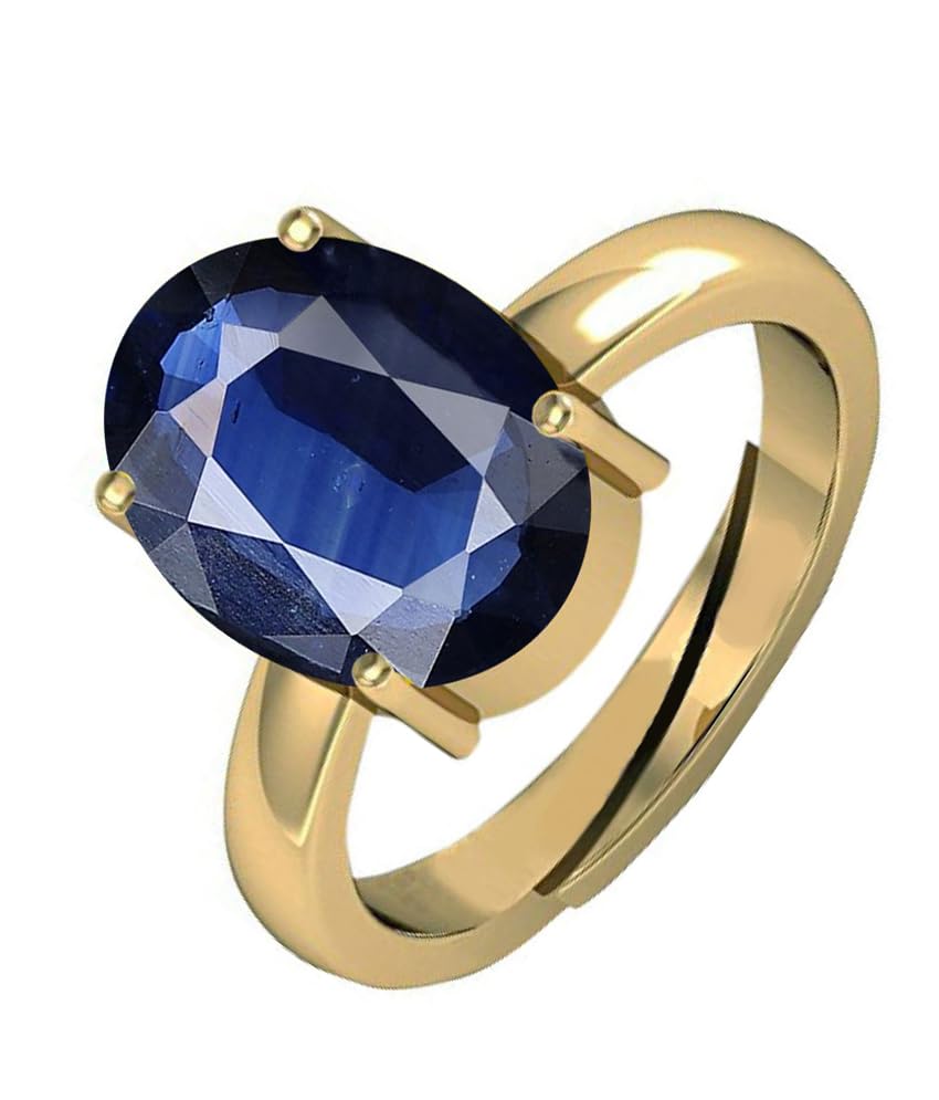 Gemscom 9.25 Ratti 8.52 Carat Neelam Ring Blue Sapphire Adjustable Ring for Men & Women