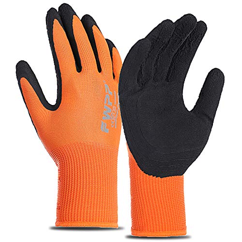 FWPP Safety Work Gloves, Latex Foam Coated Firm Grip (2nd Generation More Wear-resistant) Construction Gloves, High Visibility Reflective Logo Gardening gloves, 6 Pairs X-Large, Fluorescent Orange