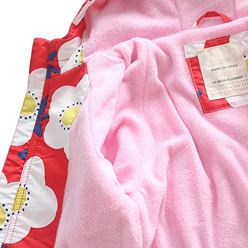 Boys & Girls Hooded Floral Waterproof Rain Jacket Fleece Lined Windbreaker Coat4