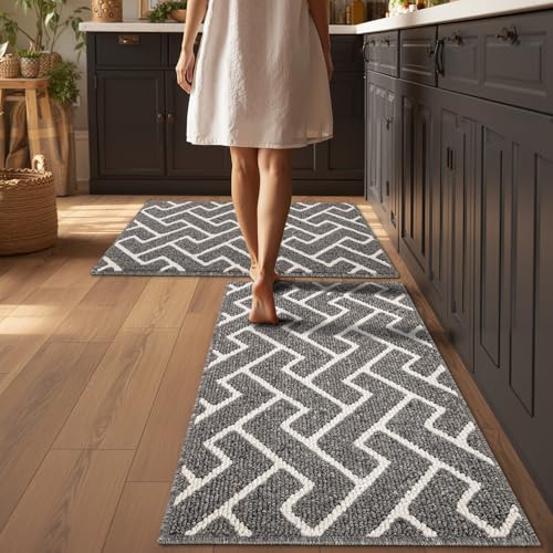 Image of hicorfe Indoor Door Mat,Set of 2 Non Slip Welcome Mats for Floor,Comfort Washabe Carpet for Hallways Entryway Laundry Room(24 inchx35 inch+24 inchx35 inch,Silver Grey)