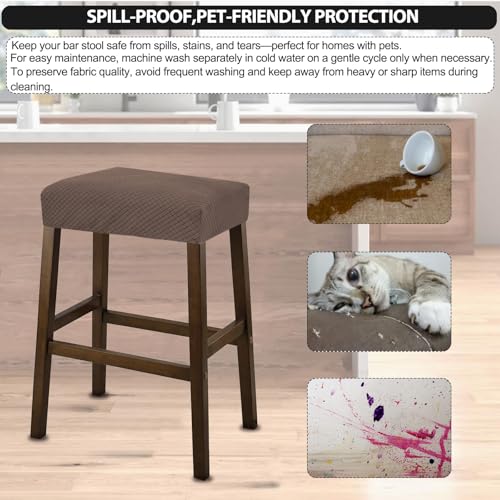 Image of NeColorLife Rectangle Bar Stool Covers Waterproof,Light Coffee,2 Pack | Stretch Saddle Seat Covers for Counter Height, Kitchen Island, and Vanity Bar Stools,Protecting Seats from Daily Wear