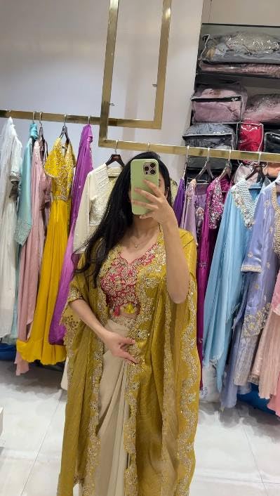 Image of Women Indo Western Dhoti Set with Blouse and Shrug Sequins Embroidery Bandhani Print Ethnic Wear