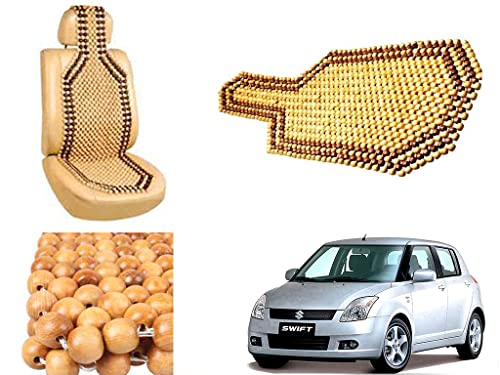 Image of Car Bead Seat Wooden Beads Cushion Cover Pad for Maruti Suzuki Swift Type 1, Acupressure Sitting Seat Cover | Cream Color - Pack of 1
