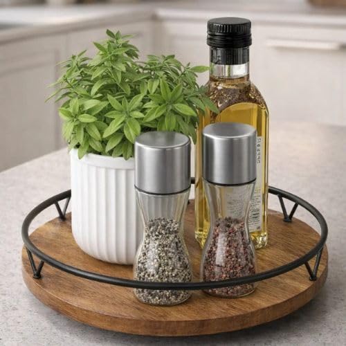 Solid Hard Wood Lazy Susan in Teak Finish Kitchen Turntable for Dining Tables and Cabinet Storage 10 Inch