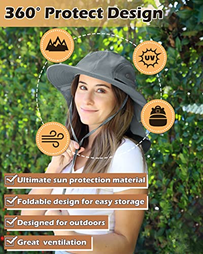 Sun Protection Fishing Cap With Neck Flap Wide Brim Hat For Safari Hiking Grey #TOP3