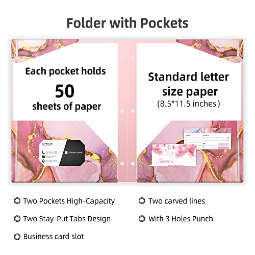 Ospelelf Folder With Pockets, Waterproof Plastic Folder With Two Fixed Corner Tabs And 2 Pockets Includes Business Card Slot, Includes Sticker, Fits 3 Ring Binder Holds 11" X 8.5", 6-Pack #TOP1
