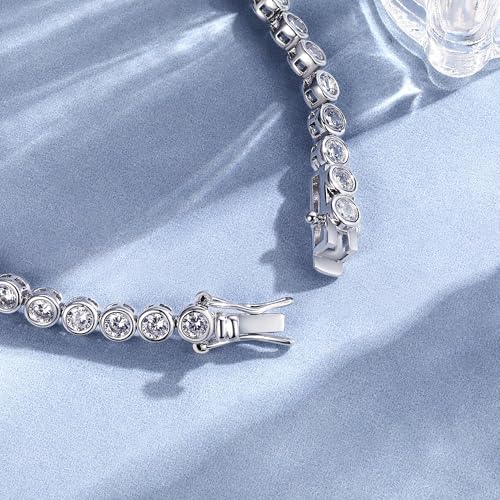 Gemsme Classic Tennis Bracelet for Women and Men -18K White Gold Plated Round Cubic Zirconia Tennis Bracelets 16-17CM4