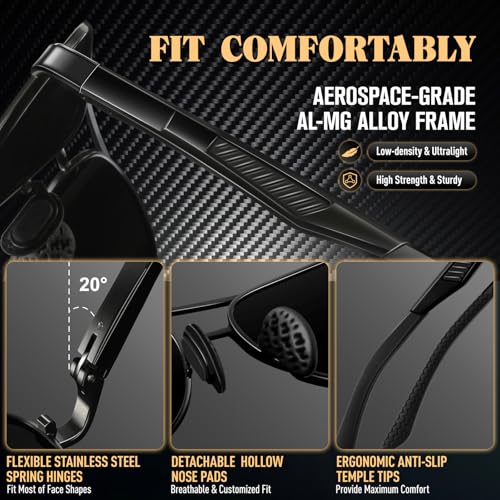 Image of CGID GA61 Premium Al-Mg Alloy Pilot Polarized Sunglasses UV400, Full Mirrored Spring Hinges Sun Glasses for Men Women Shades