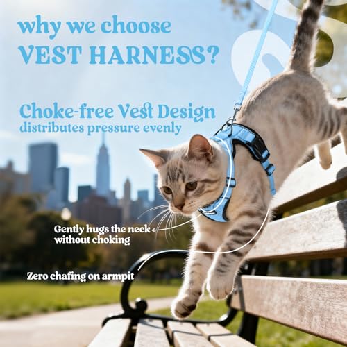 Image of rabbitgoo Cat Harness and Leash Set, Escape Proof Vest, Light Blue