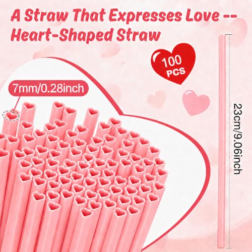 100 pitillos rosas desechables forma corazón 23 cm miniatura 3