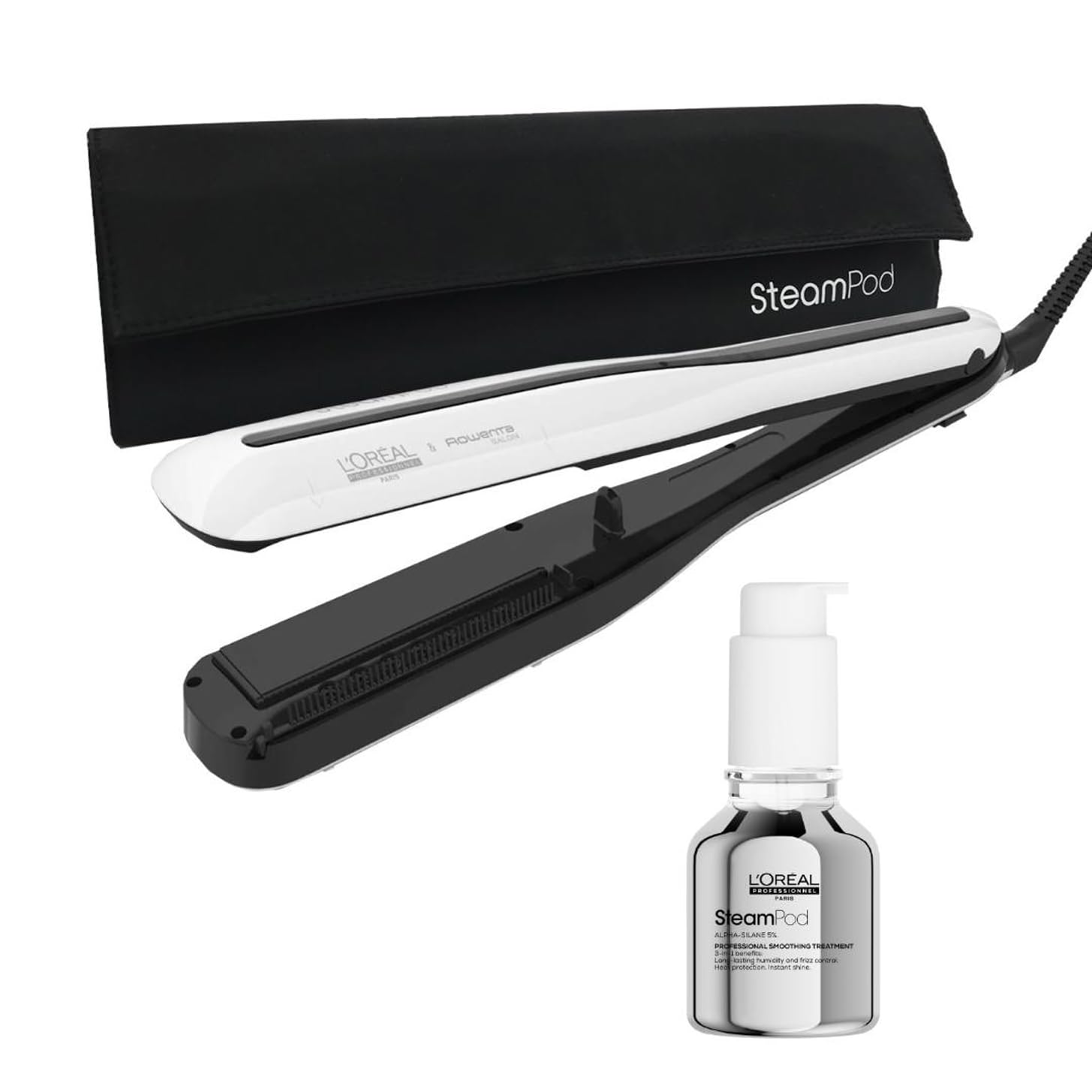 L'Oréal Professionnel Pflegeset mit SteamPod 3, All-in-One-Dampfstyler mit Case und SteamPod Glättungskonzentrat (50 ml) für Schutz vor Hitze bis 230°C und hoher Luftfeuchtigkeit, Für alle Haartypen