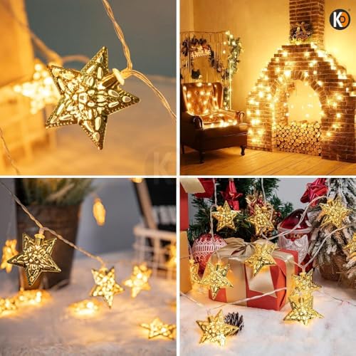 Image of K D Metal Star Warm Yellow led String lioght for Decoration | 14 LED |10 Ft Length String Light | Fairy Lights for Home, Balcony, Festival, Diwali, Christmas Metal Star Warm Yellow